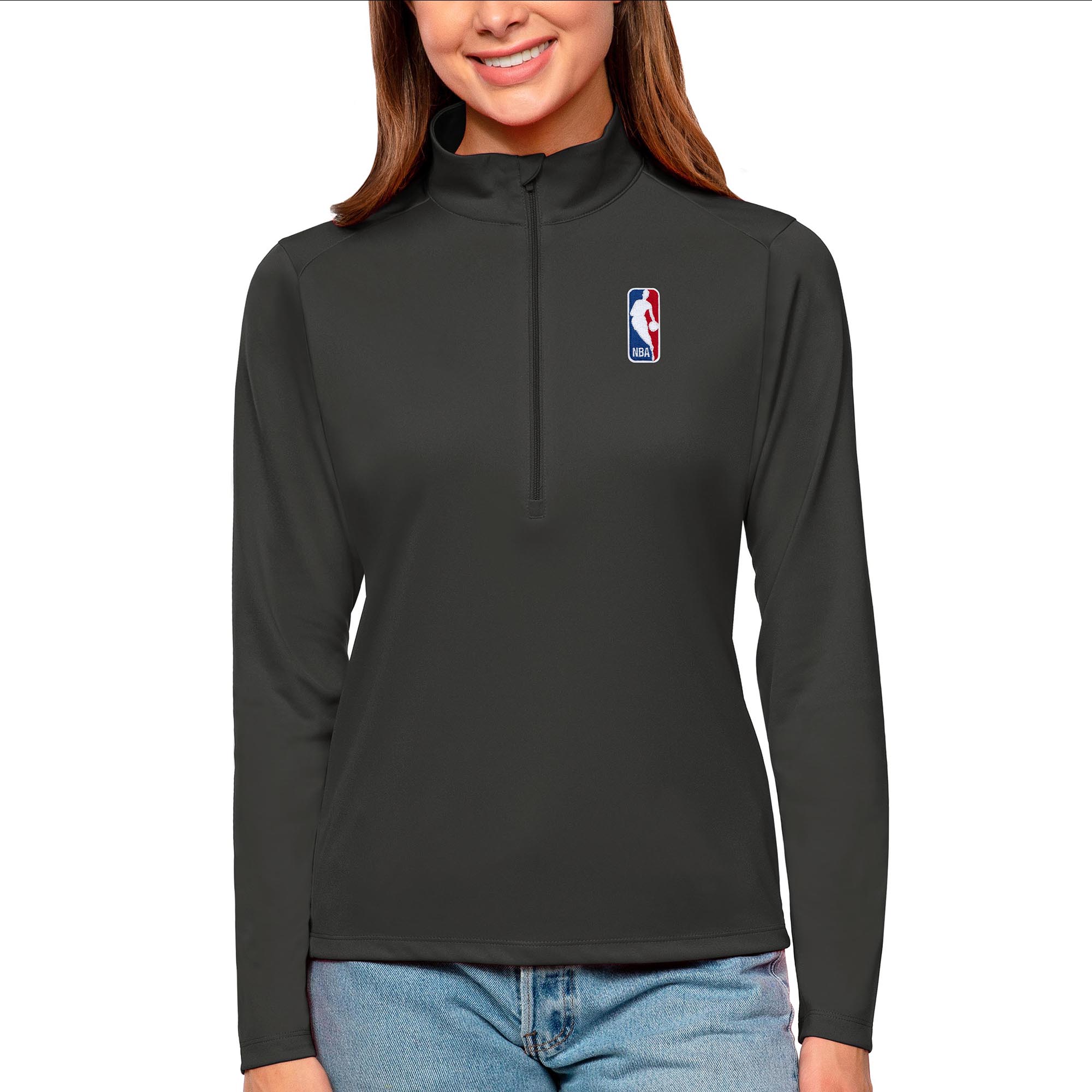 Women's Antigua Graphite WNBA Logoman Tribute Half-Zip Pullover Top