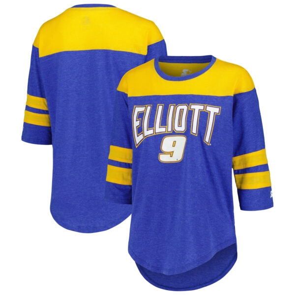 Women's Starter Royal Chase Elliott Full Back Block 3/4-Sleeve Tri-Blend Top - Image 5