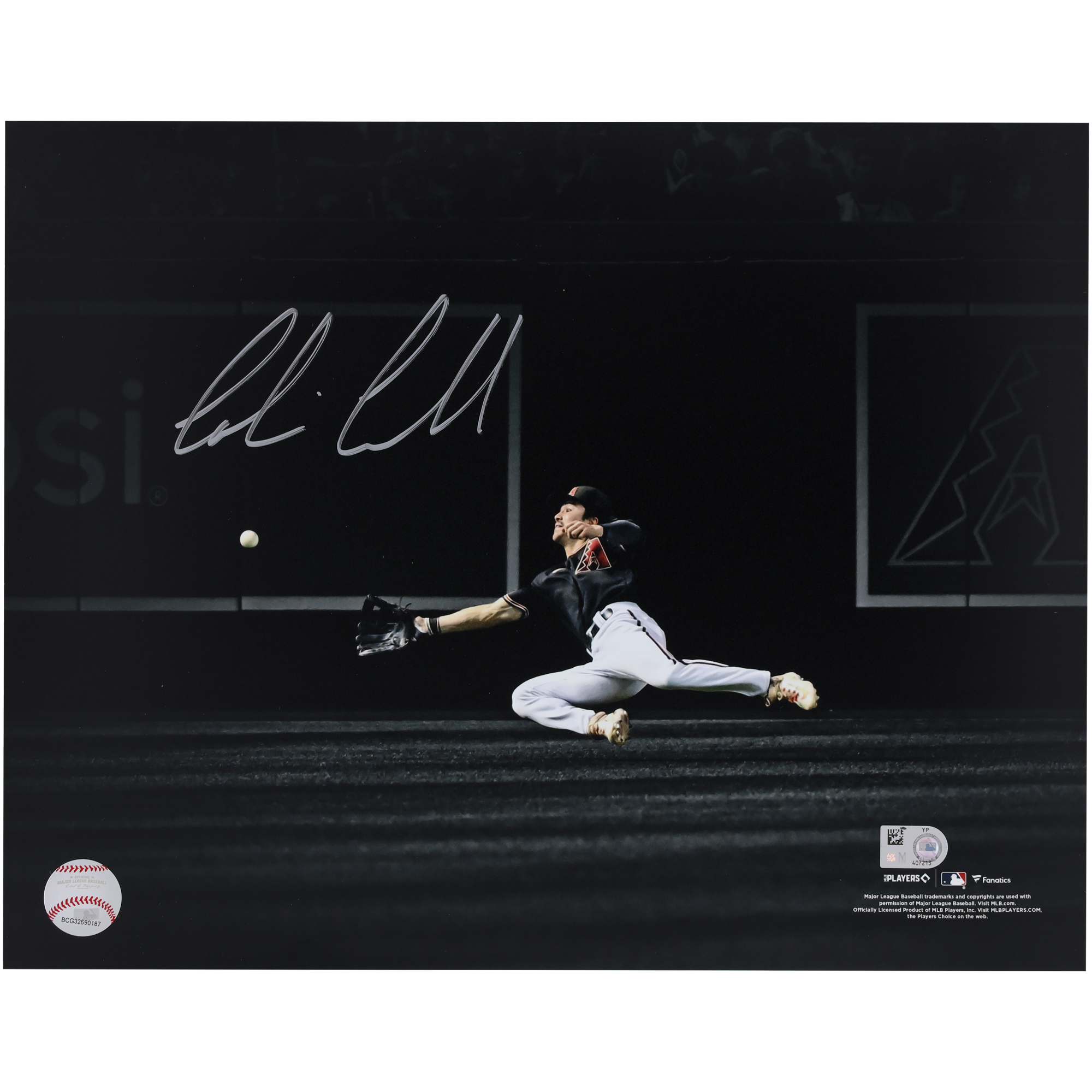 Corbin Carroll Arizona Diamondbacks Autographed 2023 National League Rookie of the Year 11" x 14" Diving Catch Hitting Spotlight Photo