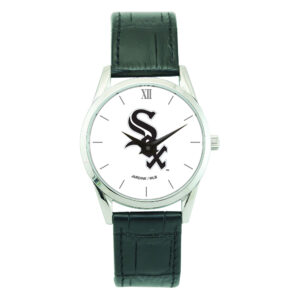 Men's  Black Chicago White Sox Stainless Steel Watch with Leather Band
