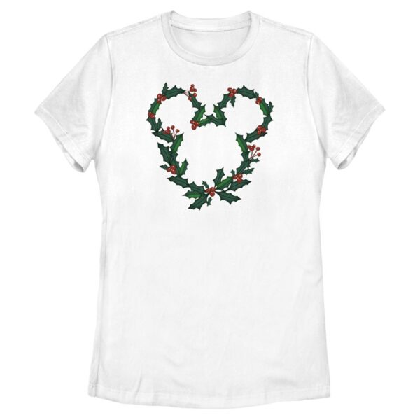 Women's Mad Engine Mickey Mouse White Mickey & Friends Wreath Ears Graphic T-Shirt