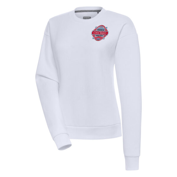 Women's Antigua  White Chicago Street Race Victory Pullover Sweatshirt