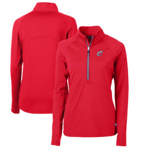 Women's Cutter & Buck Red Columbus Clippers Adapt Eco Knit Stretch Recycled Half-Zip Top