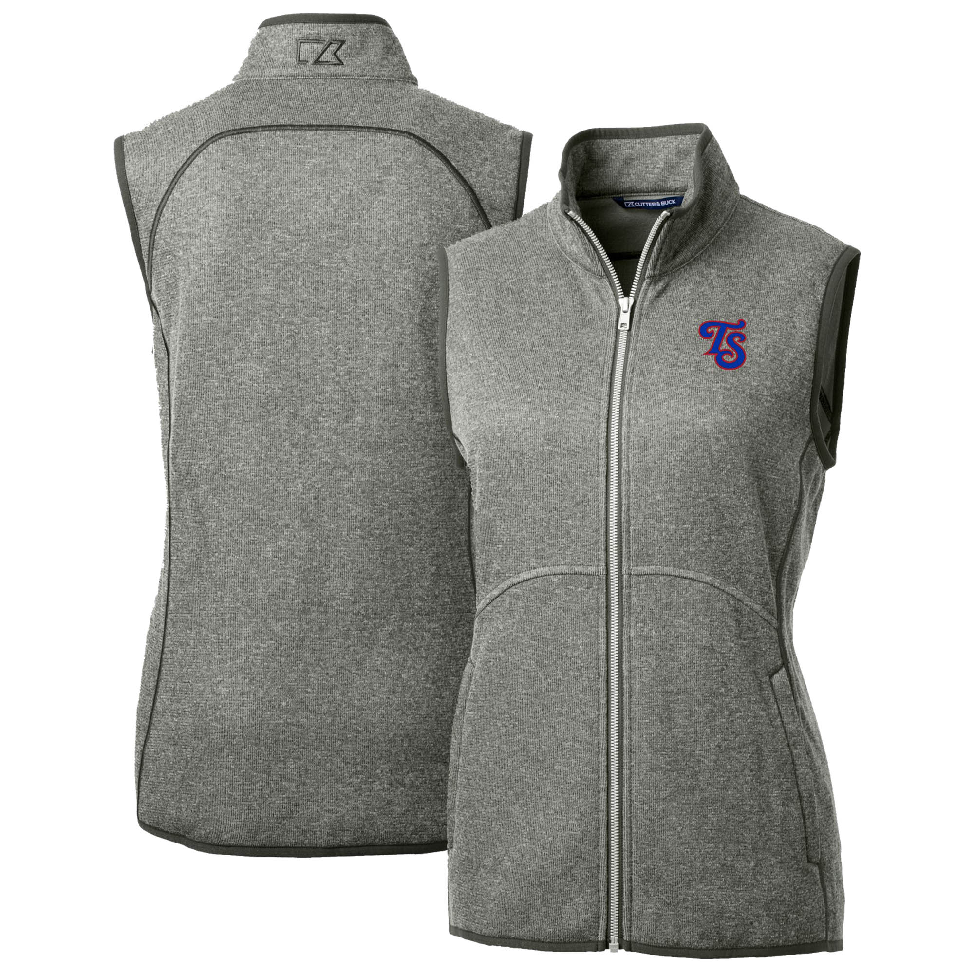 Women's Cutter & Buck Heather Gray Tennessee Smokies Mainsail Sweater Knit Full-Zip Vest
