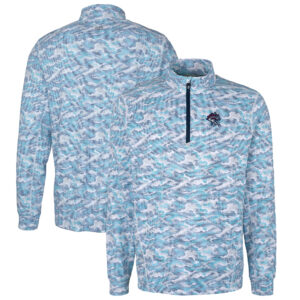 Men's Cutter & Buck Light Blue Binghamton Rumble Ponies Traverse Camo Print Stretch Quarter-Zip Pullover Top
