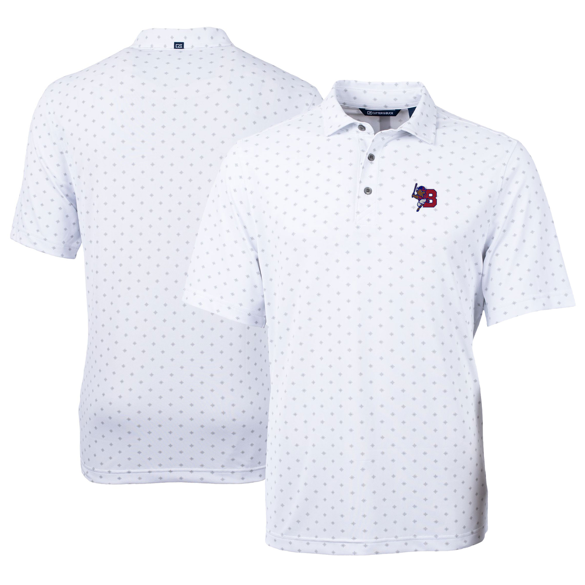 Men's Cutter & Buck White Buffalo Bisons Virtue Eco Pique Tile Print Recycled Polo