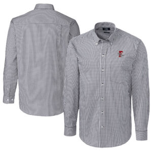 Men's Cutter & Buck  Charcoal Fresno Grizzlies Big & Tall Easy Care Stretch Gingham Long Sleeve Button-Down Shirt