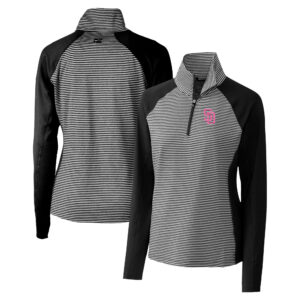 Women's Cutter & Buck  Black San Diego Padres City Connect Forge Tonal Stripe Stretch Half-Zip Pullover Top