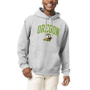 Men's League Collegiate Wear  Heather Gray Oregon Ducks Arch Over Logo Essentials Pullover Hoodie