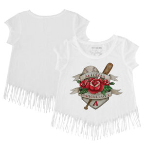 Girls Youth Tiny Turnip White Arizona Diamondbacks Tattoo Rose Fringe T-Shirt