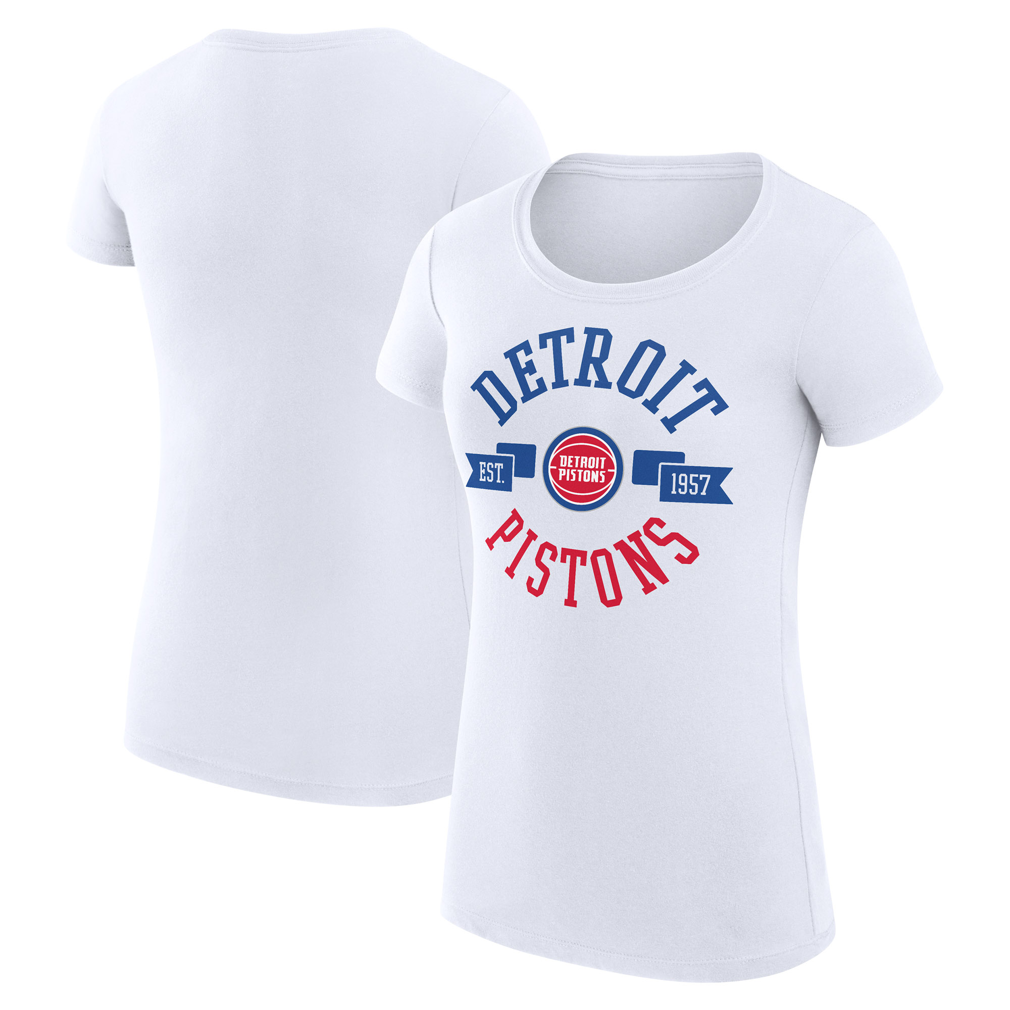 Women's G-III 4Her by Carl Banks White Detroit Pistons Large City Logo Fitted T-Shirt - Image 5