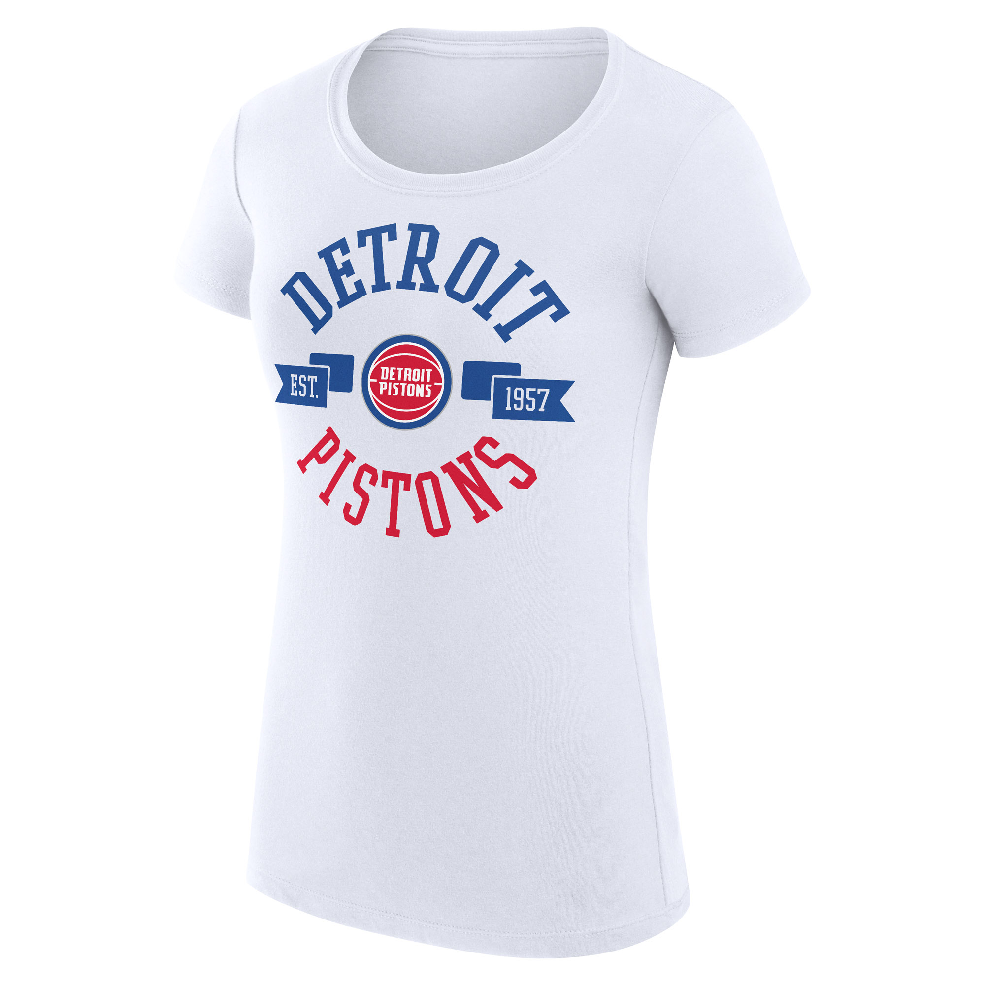 Women's G-III 4Her by Carl Banks White Detroit Pistons Large City Logo Fitted T-Shirt - Image 3