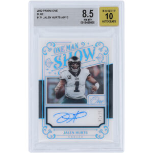 Jalen Hurts Philadelphia Eagles Autographed 2022 Panini One Blue One Man Show #171 #1/15 BGS Authenticated 8.5/10 Card