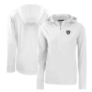 Women's Cutter & Buck White Las Vegas Raiders Primary Mark Daybreak Eco Recycled Half-Zip Hoodie