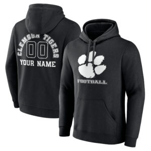 Men's Black Clemson Tigers Personalized Name & Number Monochrome Pullover Hoodie
