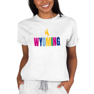 Women's Concepts Sport Oatmeal Wyoming Cowboys Tri-Blend Mainstream Terry Short Sleeve Sweatshirt Top
