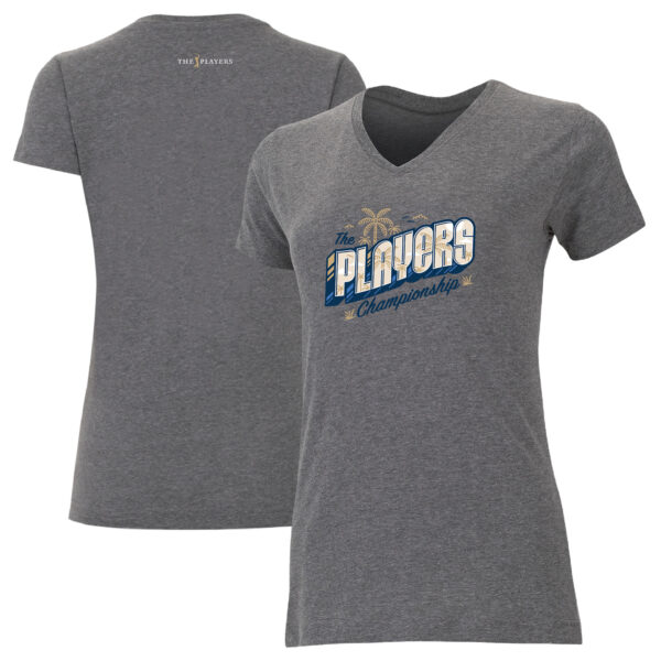 Women's Ahead  Gray THE PLAYERS Palm Trees Vista V-Neck T-Shirt - Image 5