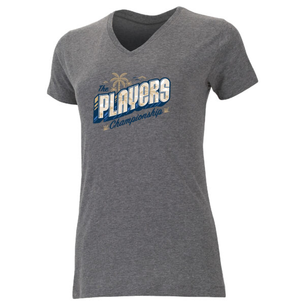 Women's Ahead  Gray THE PLAYERS Palm Trees Vista V-Neck T-Shirt - Image 6