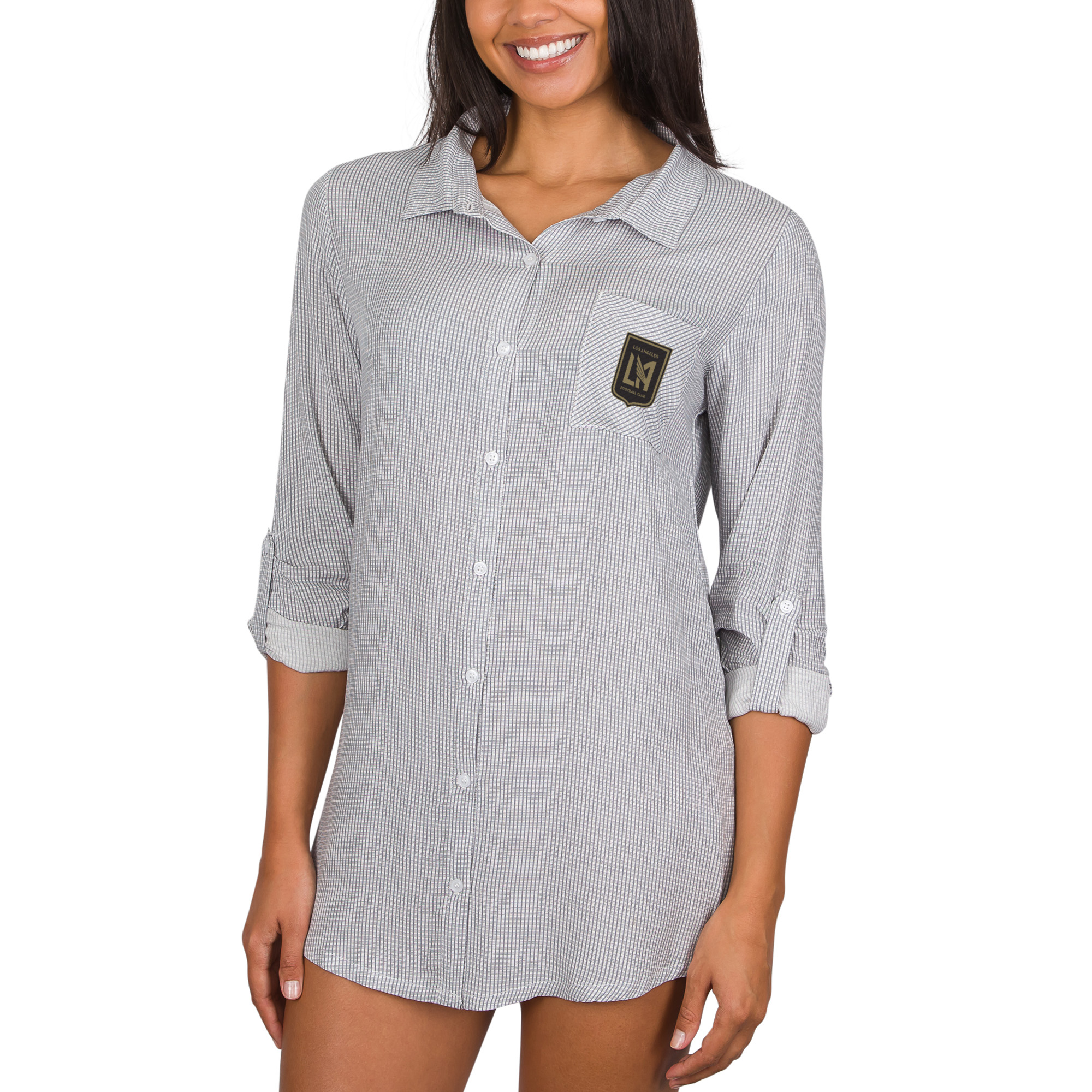 Women's Concepts Sport Gray LAFC Melody Full-Button Long Sleeve Nightshirt