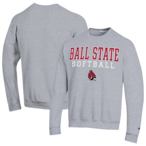 Men's Champion  Gray Ball State Cardinals Stack Logo Softball Powerblend Pullover Sweatshirt
