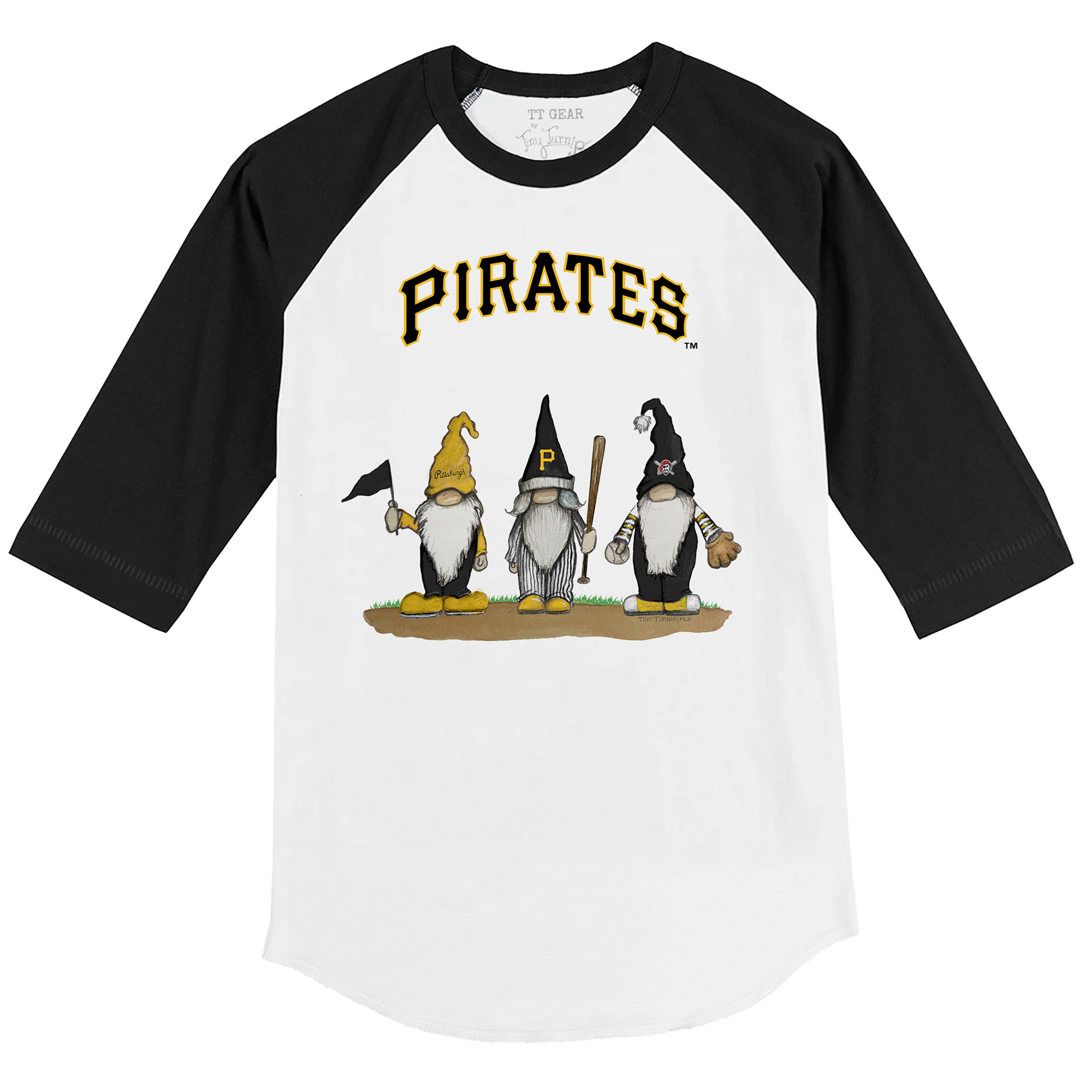 Youth Tiny Turnip White/Black Pittsburgh Pirates Gnomes 3/4-Sleeve Raglan T-Shirt - Image 3