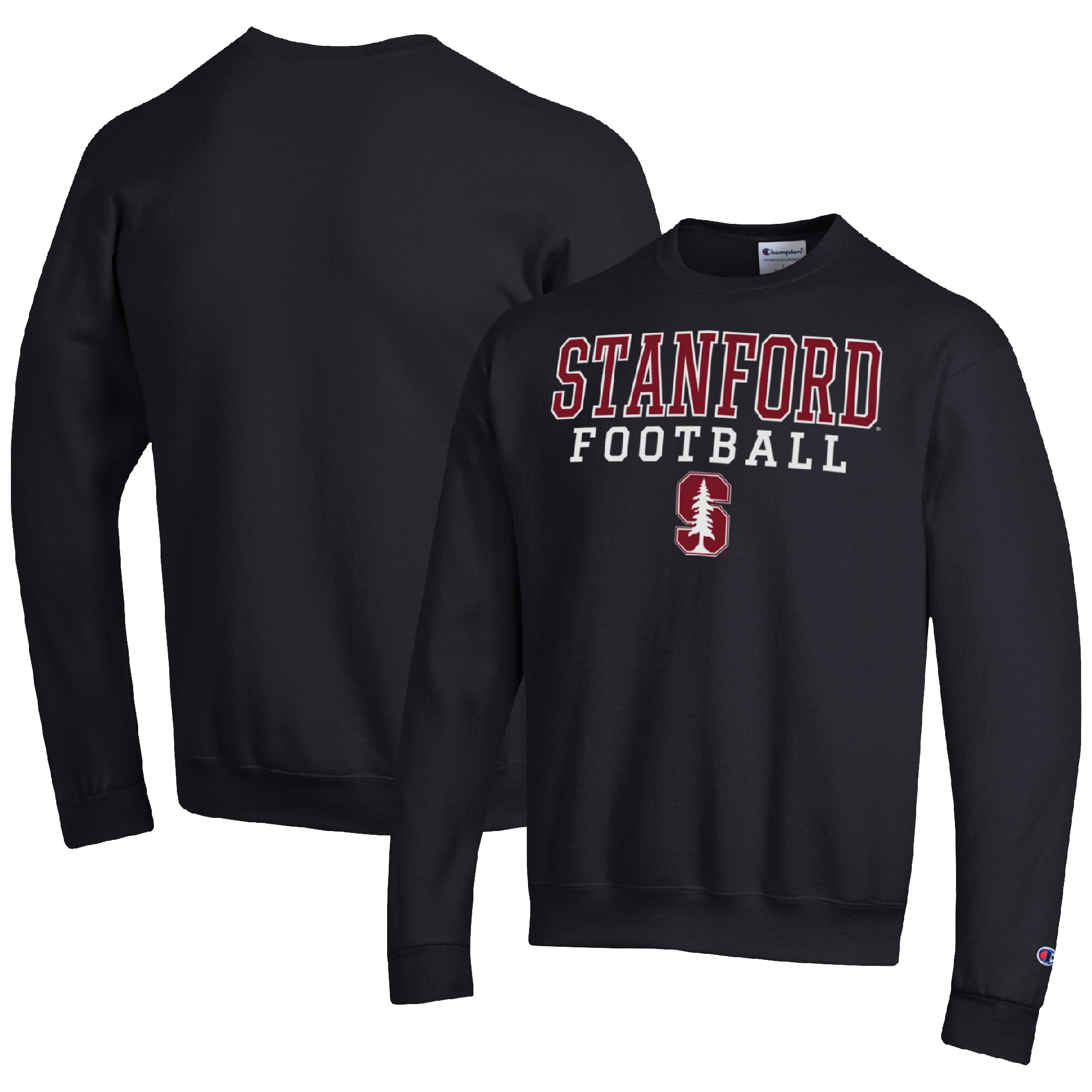 Men's Champion Black Stanford Cardinal Football Stacked Pullover Sweatshirt - Image 5