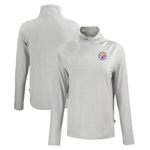 Women's Cutter & Buck Gray Pittsburgh Steelers Coastline Epic Comfort Eco Recycled Funnel Neck Raglan Pullover Sweatshirt