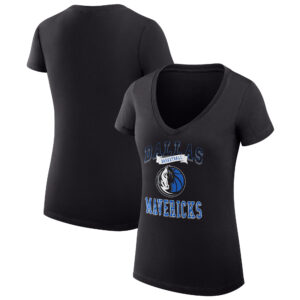 Women's G-III 4Her by Carl Banks Black Dallas Mavericks Team Logo Fitted V-Neck T-Shirt