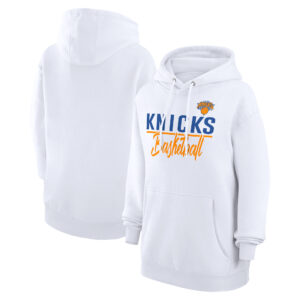 Women's G-III 4Her by Carl Banks White New York Knicks Graphics Fleece Pullover Hoodie