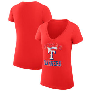 Women's G-III 4Her by Carl Banks Red Texas Rangers Team Logo Graphic V-Neck Fitted T-Shirt