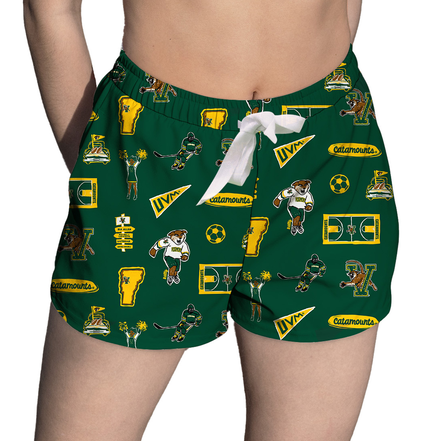 Women's Vive La Fete Green Vermont Catamounts Impressions Artwork Lounge Shorts