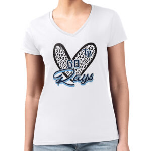 Women's G-III 4Her by Carl Banks White Tampa Bay Rays Leopard Heart Fitted V-Neck T-Shirt