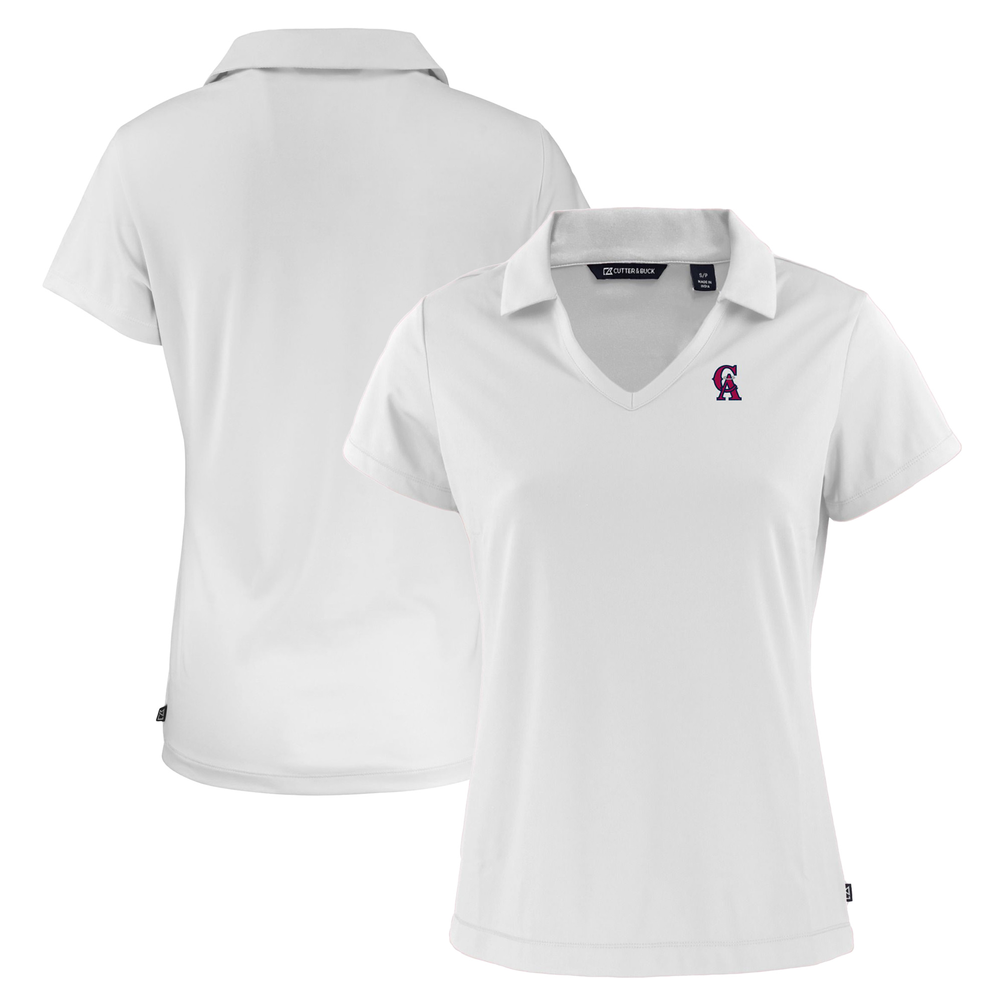 Women's Cutter & Buck White California Angels Cooperstown Collection Daybreak Eco Recycled V-Neck Polo