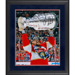 Sam Reinhart Florida Panthers Autographed 2024 Stanley Cup Champions Framed 16" x 20" Raising Cup Photograph