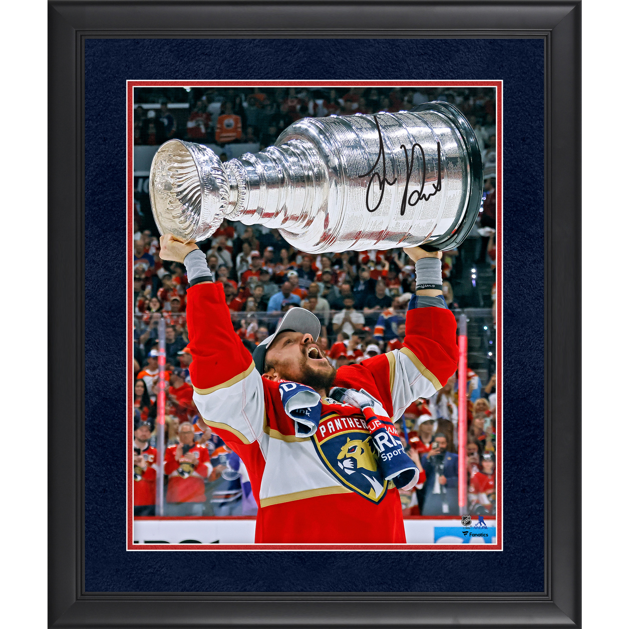 Sam Reinhart Florida Panthers Autographed 2024 Stanley Cup Champions Framed 16" x 20" Raising Cup Photograph