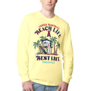 Men's Margaritaville Yellow Los Angeles Angels Beach Hut Graphic Long Sleeve T-Shirt