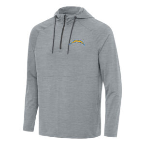 Men's Antigua  Heather Gray Los Angeles Chargers Spikes Quarter-Zip Pullover Hoodie