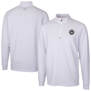 Men's Cutter & Buck White New York Mets Traverse Eco Tri-Blend DryTec Quarter-Zip Jacket