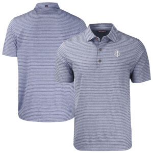 Men's Cutter & Buck Heather Navy Minnesota Twins Forge Eco Heather Stripe Stretch Recycled Polo