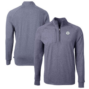 Men's Cutter & Buck Heather Navy Milwaukee Brewers Big & Tall Adapt Eco Knit Raglan Quarter-Zip Top
