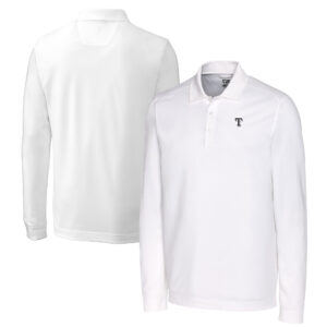 Men's Cutter & Buck White Texas Rangers Big & Tall Advantage Eco Pique DryTec Tri-Blend Long Sleeve Polo