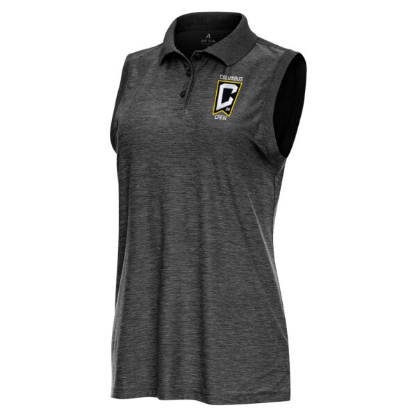 Women's Antigua Heather Black Columbus Crew Recap Sleeveless Polo