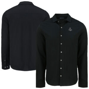 Men's Cutter & Buck Black Boston Red Sox Knitted Advantage Tri-Blend Eco Soft Pique Long Sleeve Button-Up Shirt