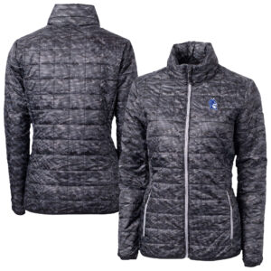 Women's Cutter & Buck  Black Duke Blue Devils Rainier PrimaLoft® Eco Insulated Full-Zip Hoodie Printed Puffer Jacket