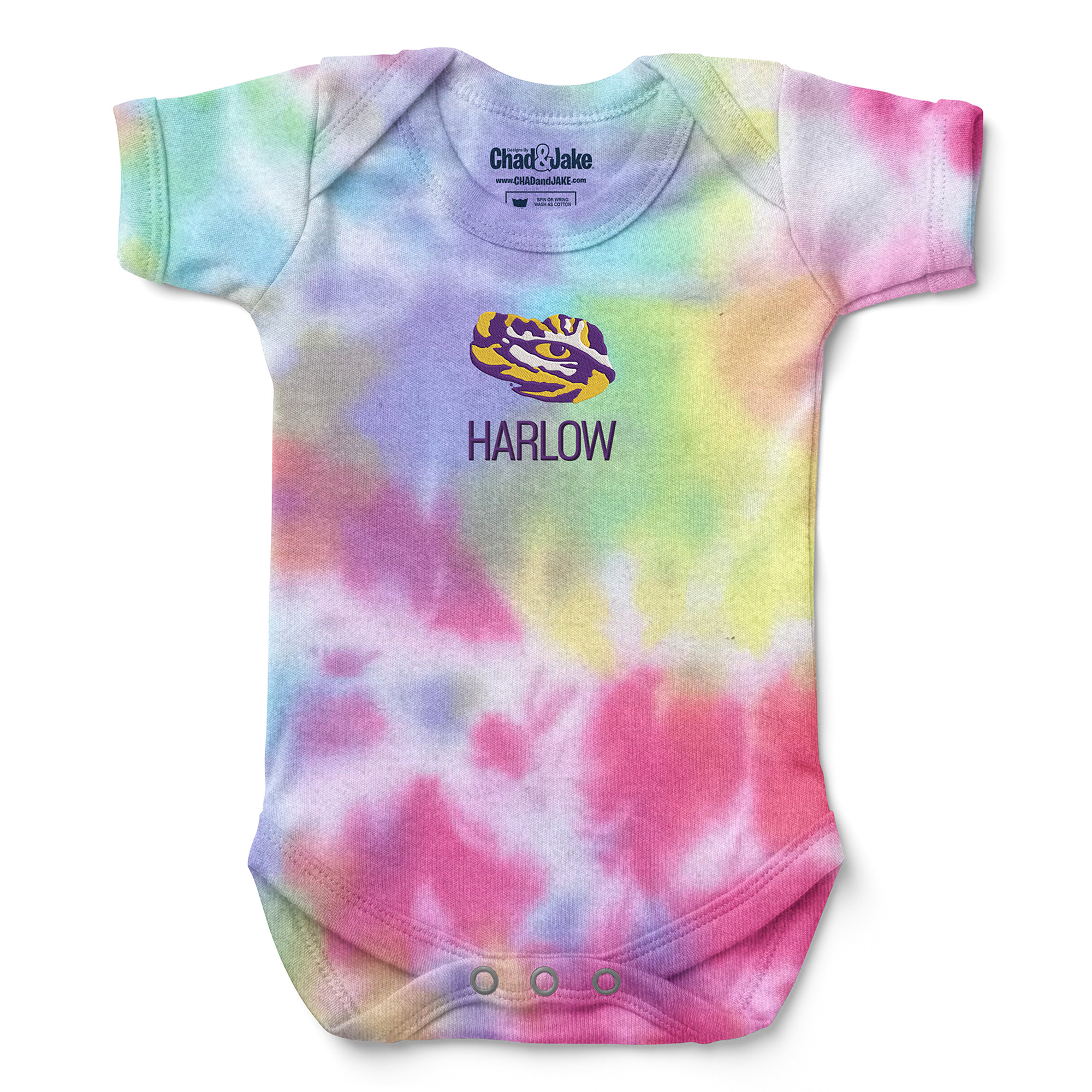Newborn & Infant Chad & Jake LSU Tigers Personalized Tie-Dye Bodysuit