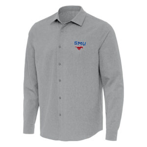Men's Antigua Gray SMU Mustangs Exposure Woven Long Sleeve Full-Button Shirt
