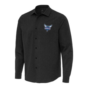 Men's Antigua Black Charlotte Hornets Exposure Woven Long Sleeve Button-Up Shirt