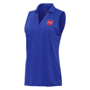 Women's Antigua Heather Blue Detroit Pistons Layout Sleeveless V-Neck Polo