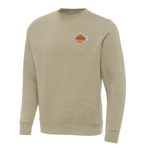 Men's Antigua Khaki Los Angeles Lakers Victory Crewneck Pullover Sweatshirt