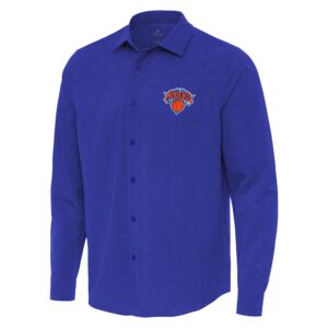 Men's Antigua Blue New York Knicks Exposure Woven Long Sleeve Button-Up Shirt